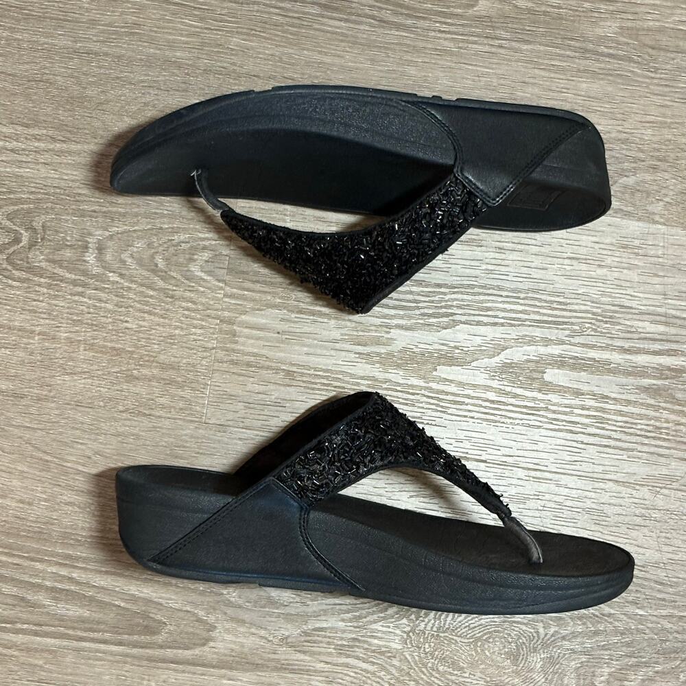 FitFlop Lulu CJ2-090 Black Shimmer Beaded Thong Sandals Size 9 EU 41 - Picture 5 of 11